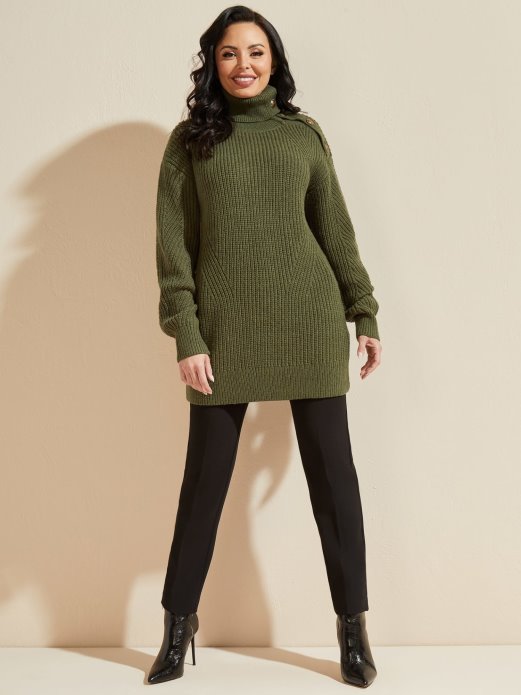 Guess Shopping Zeleni Marciano Gumbi Pulover Od Mješavine Vune