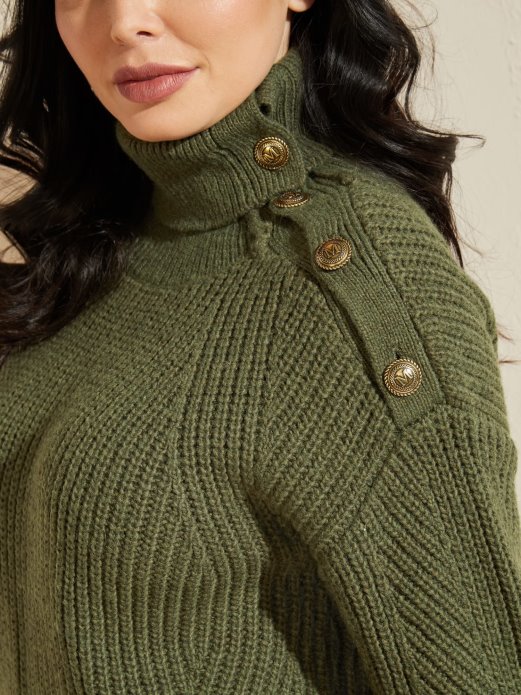 Guess Shopping Zeleni Marciano Gumbi Pulover Od Mješavine Vune