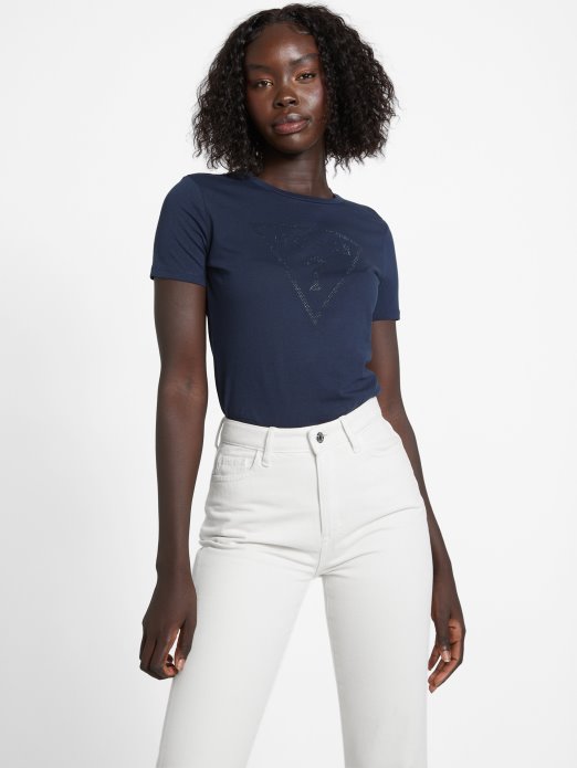 Guess Shopping Zillah Majica S Logotipom Od štrasa Najdublje Plava