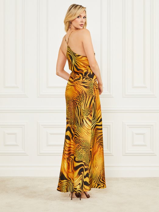 Guess Shopping Zlatni Zalazak Sunca Print Zlatni Zalazak Sunca Maxi Haljina