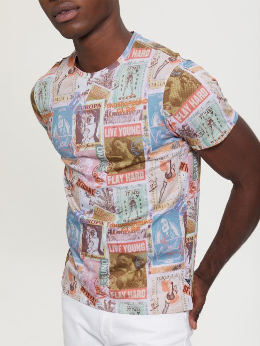 Guess Shopping čista Bijela Multi Eko Globalna Majica S Razglednicama