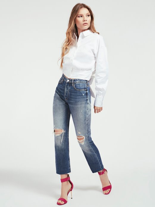 Guess Shopping čvor Popeline Košulja Bijela