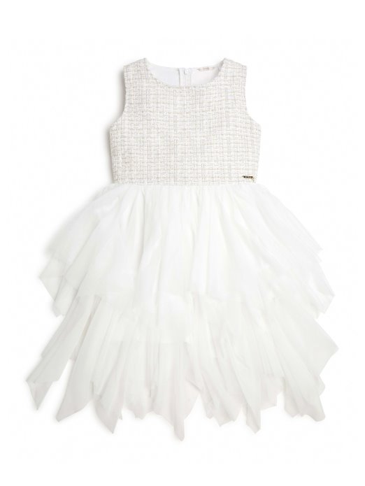 Haljina Od Bouclea I Mreže (7-16) Bijela Lurex Kopča Guess Shopping