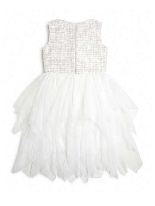 Haljina Od Bouclea I Mreže (7-16) Bijela Lurex Kopča Guess Shopping