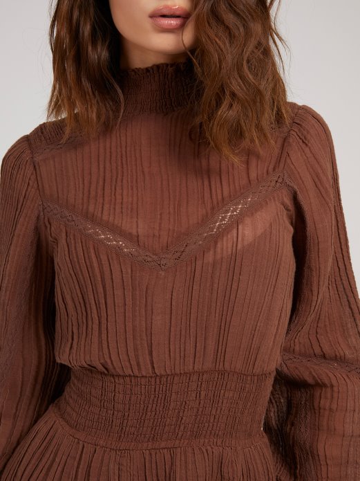 Haljina Od Mješavine Pamuka Guess Shopping Smeđa