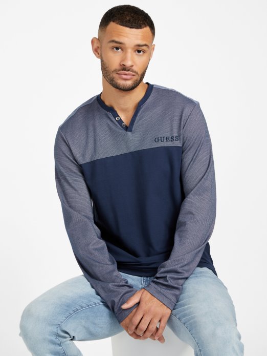 Harman Majica Dugih Rukava S V-izrezom Svilena Plava Guess Shopping