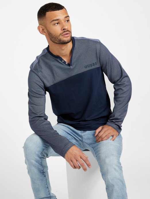 Harman Majica Dugih Rukava S V-izrezom Svilena Plava Guess Shopping