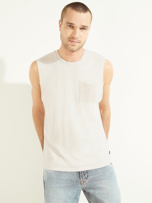 Hemp Cotton Muscle Tee Muted Stone Multi Guess Shopping