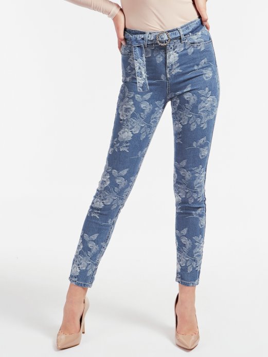 Jacquard Skinny Fit Traper Hlače Guess Shopping Plava