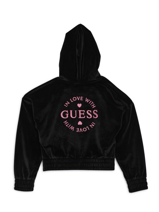 Jakna Od Samta S Izvezenim Logotipom S Kapuljačom (7-16) Guess Shopping Jet Crna