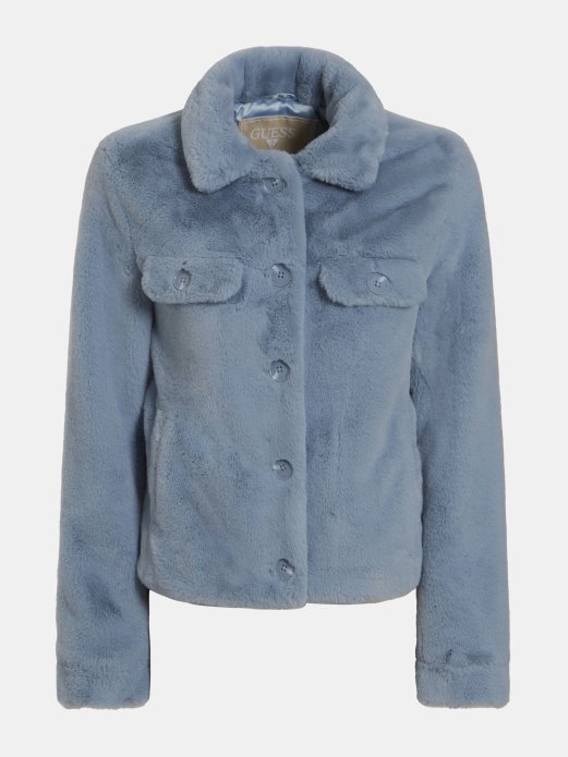 Jakna Od Umjetnog Krzna Guess Shopping Svijetlo Plava