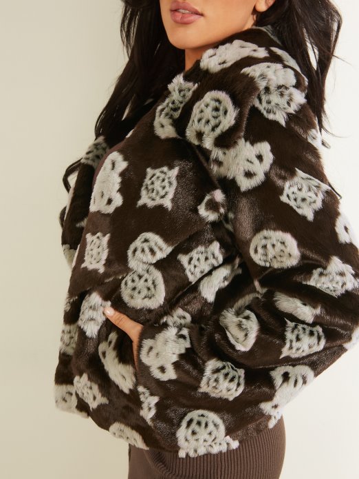 Jakna Od Umjetnog Krzna Od 4g Jacquard Smeđe Boje S Logotipom Maddalene Pogodi Kupnju