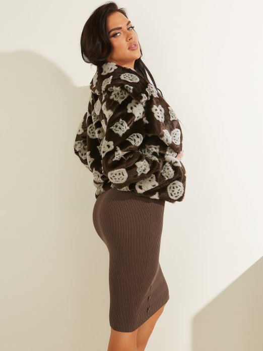 Jakna Od Umjetnog Krzna Od 4g Jacquard Smeđe Boje S Logotipom Maddalene Pogodi Kupnju