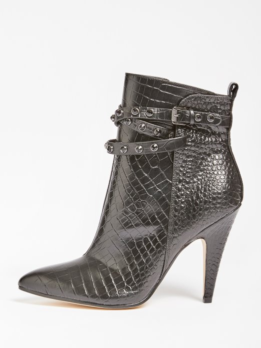 Jessia Krokodilske čizme Od Prave Kože Crne Guess Shopping