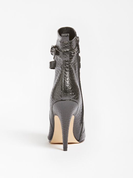 Jessia Krokodilske čizme Od Prave Kože Crne Guess Shopping