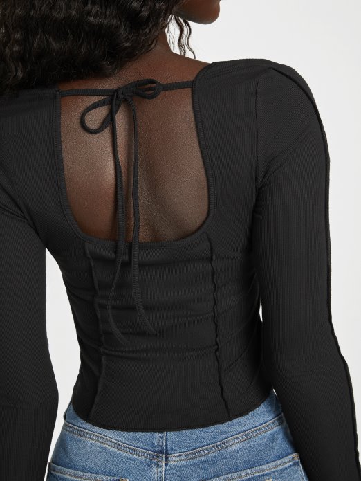 Jet Black Eco Usra Top Dugih Rukava Guess Shopping