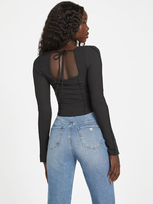 Jet Black Eco Usra Top Dugih Rukava Guess Shopping