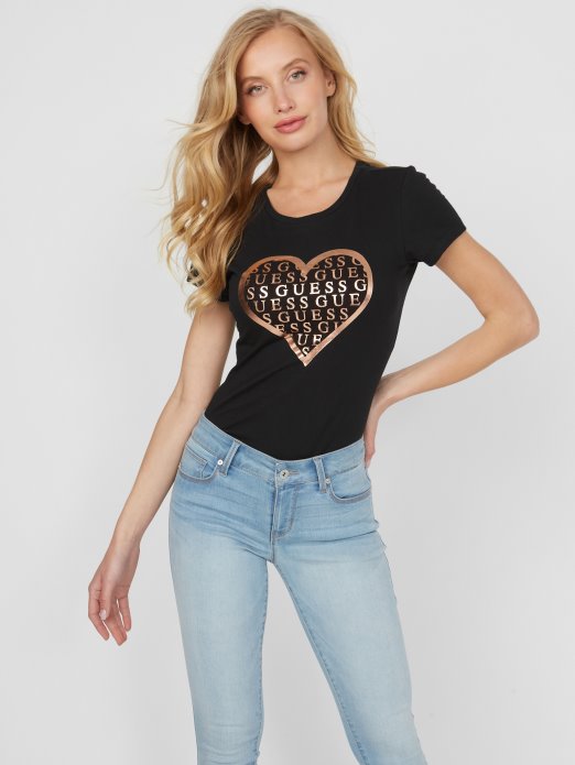 Jet Black Libi Heart Tee Guess Shopping