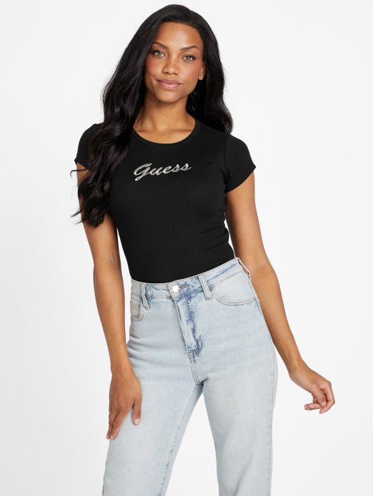 Jet Black Presley Logo Tee Guess Shopping