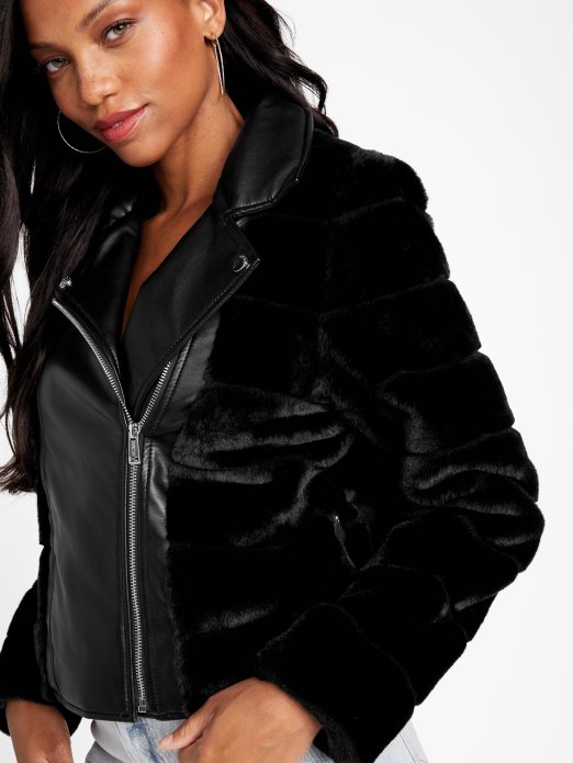 Jet Crna Guess Shopping Cadia Moto Jakna Od Umjetnog Krzna