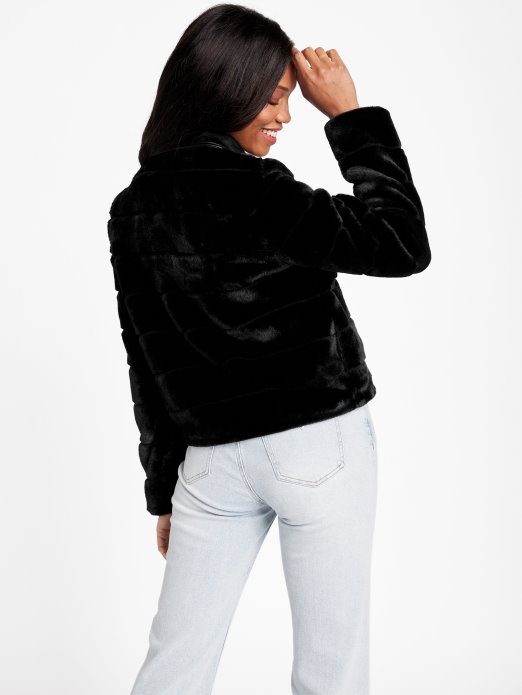 Jet Crna Guess Shopping Cadia Moto Jakna Od Umjetnog Krzna