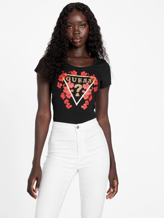 Jet Crna Guess Shopping Eko Tu Majica S Logotipom S Perlicama