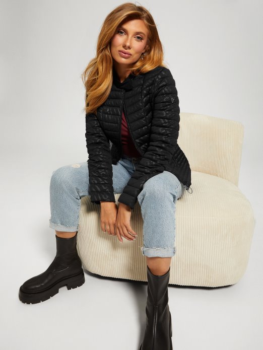 Jet Crna Guess Shopping Vona Prošivena Jakna S Logotipom