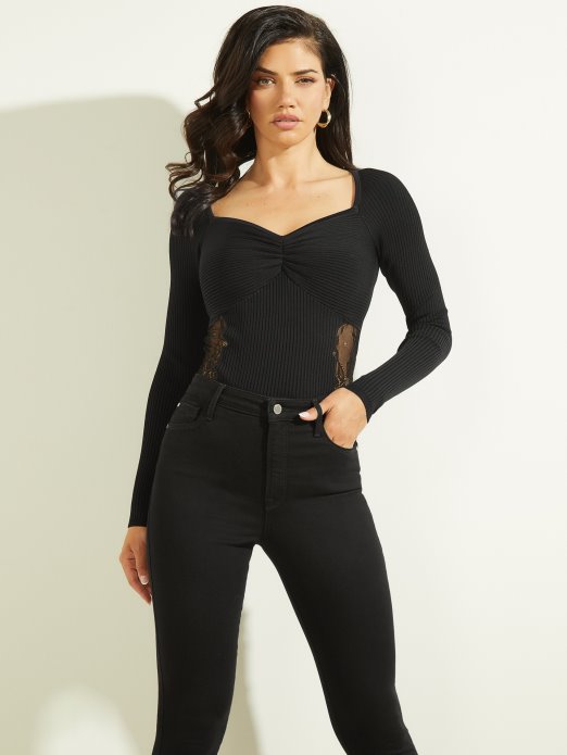 Jet Crni Sadie čipkasti Pulover Top Guess Shopping