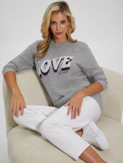 Juliette Pulover Od Kašmira Svijetlo Melanž Siva Guess Shopping