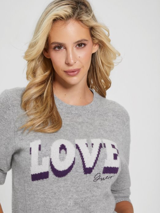 Juliette Pulover Od Kašmira Svijetlo Melanž Siva Guess Shopping