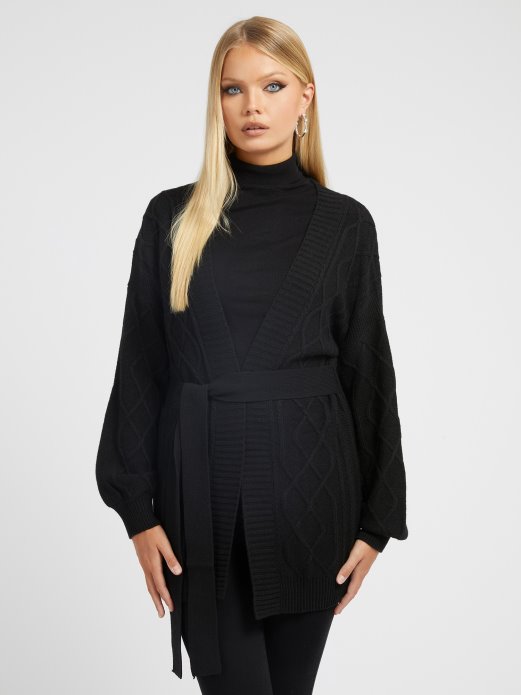 Kabelski Pleteni Kardigan Od Mješavine Vune Guess Shopping Crni