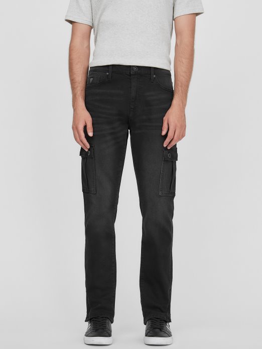 Kayden Kargo Hlače S Manžetama Na Patentni Zatvarač Guess Shopping Crno Isprano