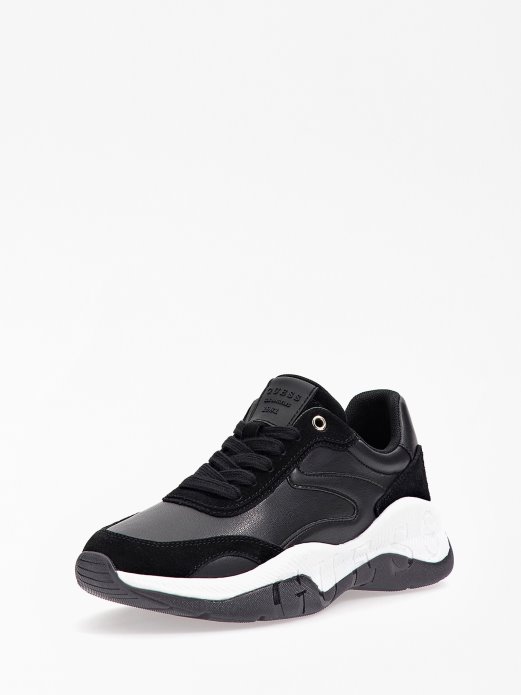 Kinlee Tenisice Za Trčanje S Umetcima Od Brušene Kože Crne Guess Shopping