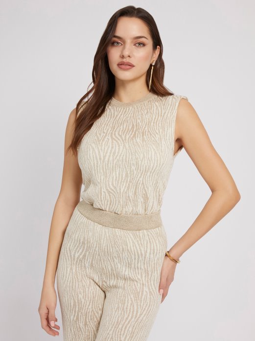 Krem Džemper Sa životinjskim Efektom Top Guess Shopping