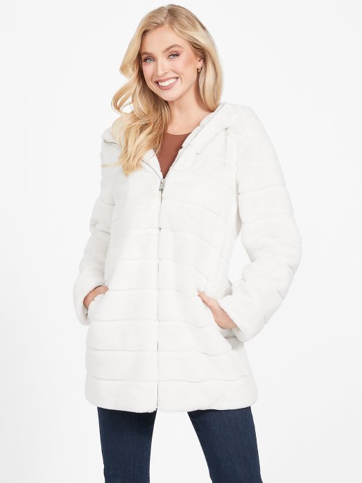 Lonnie Majica S Kapuljačom Od Umjetnog Krzna Golub Bijela Guess Shopping