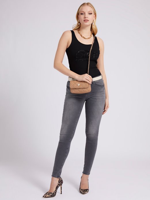 Majica Bez Rukava S Logotipom Od Kamenčića Crna Guess Shopping