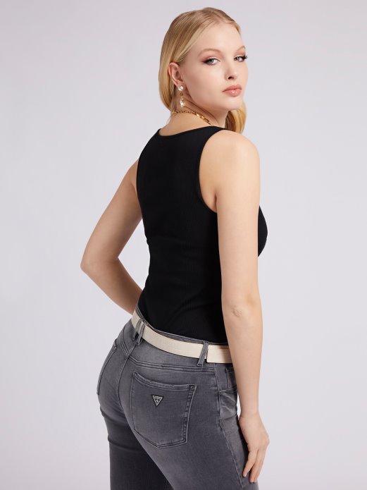 Majica Bez Rukava S Logotipom Od Kamenčića Crna Guess Shopping