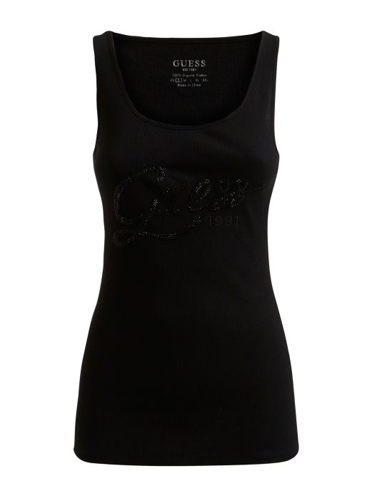 Majica Bez Rukava S Logotipom Od Kamenčića Crna Guess Shopping