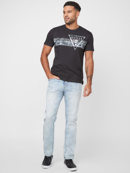 Majica S Kamuflažnim Printom Logotipa Jet Crna Guess Shopping