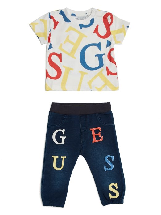 Majica S Logotipom I Traper Hlače Set (3-24m) Guess Shopping Bijeli Allover G