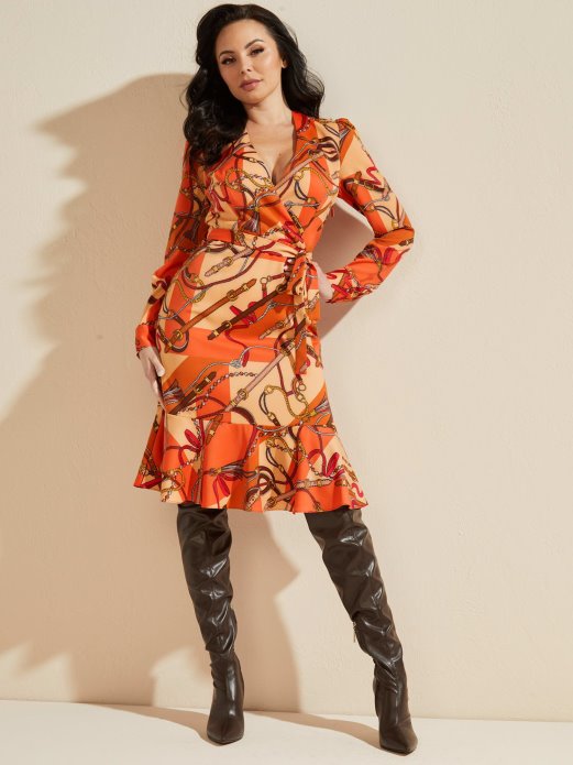 Marciano All Over Print Dress Guess Shopping Nijanse Narančaste