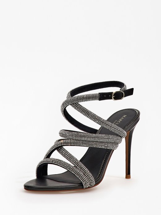 Marciano Kožne Sandale Od Kamenčića Crne Pogodite Kupnju