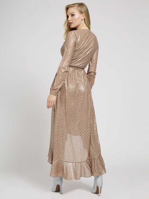 Maxi Haljina S Printom Točkica Bež Guess Shopping