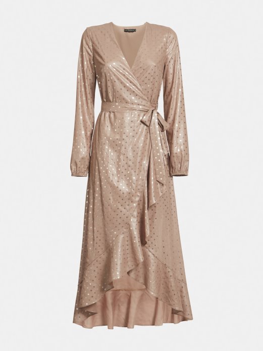 Maxi Haljina S Printom Točkica Bež Guess Shopping