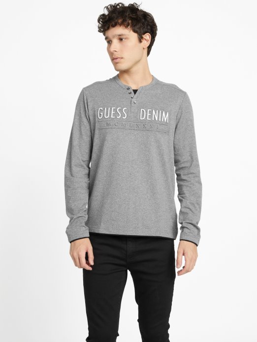 Medium Charcoal Heather Edgar Marled Majica Dugih Rukava Guess Shopping