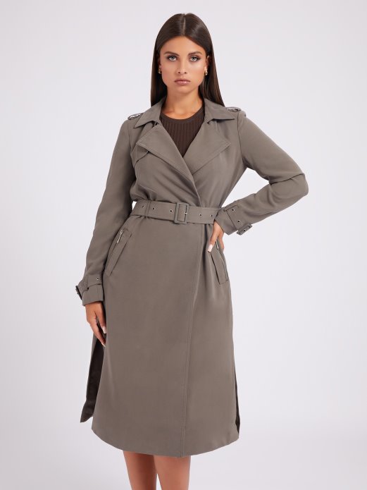 Mješavina Viskoze S Pojasom Trench Zelena Guess Shopping
