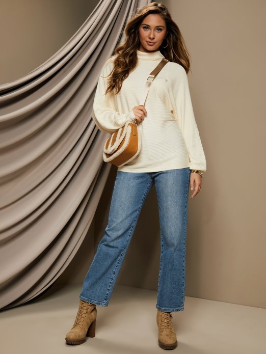 Mliječno Bijeli Ediel Rebrasti Pulover S Dolčevitom Guess Shopping