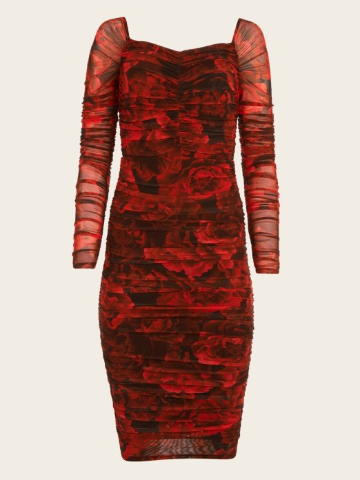 Mrežasta Haljina S Naborima Cvijeta Strasti Pogodna Kupovina Print Cvijeta Strasti