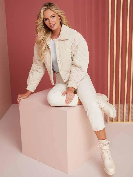 Naja Prošivena Samtasta Jakna Vanilla Rumenilo Guess Shopping