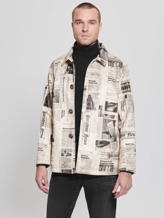 Novine Aop Print Guess Shopping Kaput Od Umjetnog Krzna